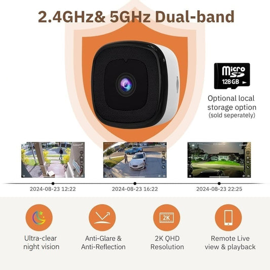 ✨ 2K HD Security Camera 📷 Full-Color Night Vision 🌙 24/7 Continuous Recording ⏺️