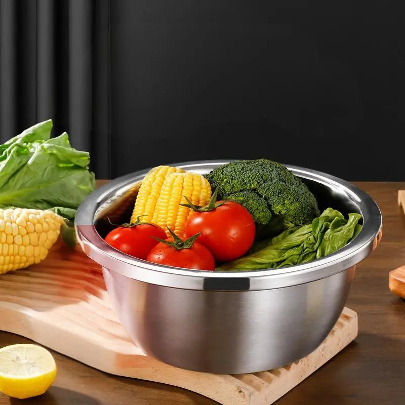 🥗 3-in-1 Stainless Steel Strainer Set with Bowl Sieve Cutter for Rice Veggies Fruit